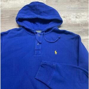 Vintage 90s Y2K Polo by Ralph Lauren Blue Mens XL Yellow Pony Henley Hoodie
